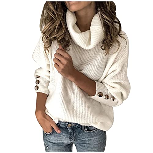 White Turtleneck Sweater Women Plus Size Tunic Long Sleeve Cable Knit Sweaters Lightweight Chunky Pullover High Neck Ladies Sweaters 3X