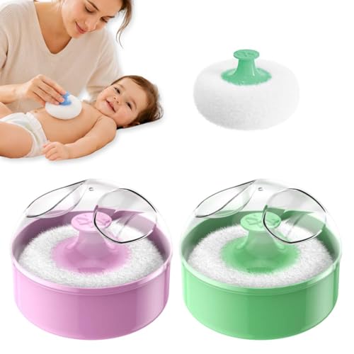 AJNZAU 2 Piezas Talco Bebe, Borla Con Polvera Para Maquillaje Mujer, Regalo (Verde, Rosa)
