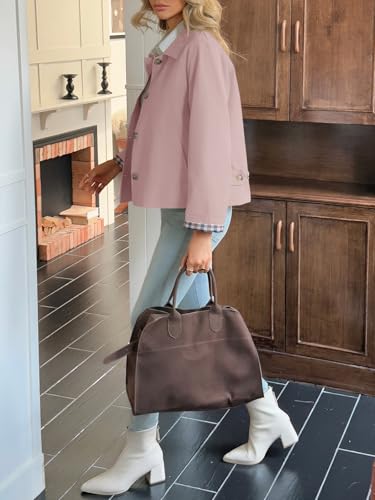 Image of Tankaneo Womens Cropped Trench Coat Lightweight Single Breasted Jacket Fall Windbreaker Fashion Outerwear