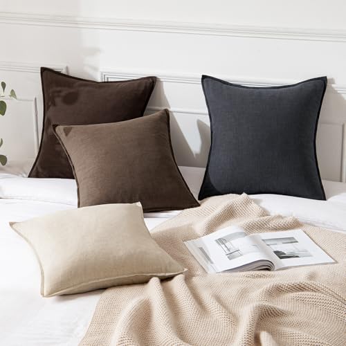 Image of MIULEE Decorative Linen Pillow Covers 20x20 Inch Dark Brown Boho Farmhouse Neutral Winter Couch Throw Pillows for Bed Pack of 2 Accent Modern Pillowcase Sofa Livingroom Home Decor