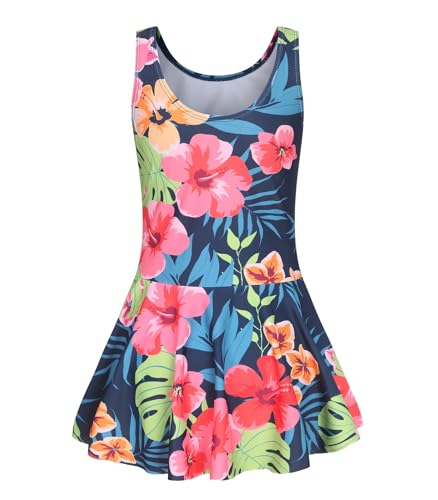 Image of Girls One Piece Swimsuits Leopard Bathing Suit for Kids Hawaiian Swimwear with Skirt Swim Dress 3-16 Years