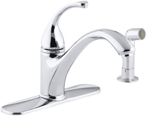 KOHLER K-10412-CP Forté(R) 4-Hole Sink 9-1/16" spout, Matching Finish sidespray Kitchen Faucet, Polished