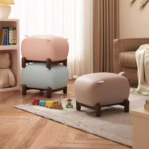 Taburete bajo suave de cerdito con patas de madera estables 3