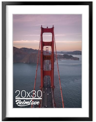 Heimlove 20x30 Black Poster Frames, Large 20x30 Picture Frames for Wall, Versatile Wall Display Frames with Mat for 16x24 Photos for Home, Bedroom, Office, Wall Hook Included - Set of 1
