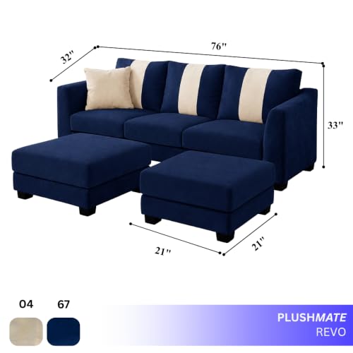 Image of Revo 5 Seater L Shape Sofa Set with 2 Movable Ottomans | Flexible Layout | Luxury Velvet Suede Fabric | Modern Living Room Sofa | Dark Blue