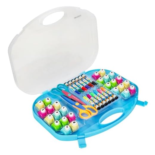 Exerz Art EX888P Perforatrice Fantaisie/Ensemble DIY Large de Poinçons/Ciseaux artisanaux/Stylos de Couleur d'Art Et Artisanat - 40 PIÈCES dans Une boîte de Rangement - Bleu