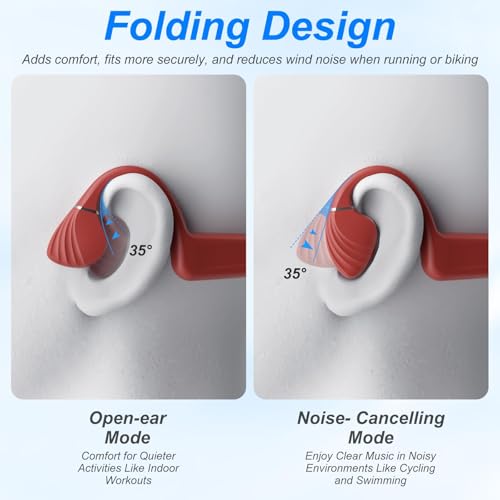 Image of Bone Conduction Headphones - Bluetooth 5.4 & 32GB Memory MP3 Player IP68 Waterproof Headphones for Swimming, Bone Conduction with Mic Open Ear Running Headphone for Swimming, Running, Cycling (Red)
