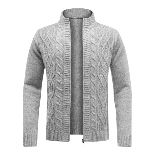 Veste en Maille Zippé Homme Pull Épais Anti-Froid avec Col Montant Ajustable