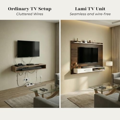 Image of BLUEWUD Lami Engineered Wood TV Entertainment Unit Set Top Box Stand /TV Cabinet Panel with Shelves for Books & Decor Display Unit Bed Living Room Upto 60 Inches - DIY (Brown Maple & White)