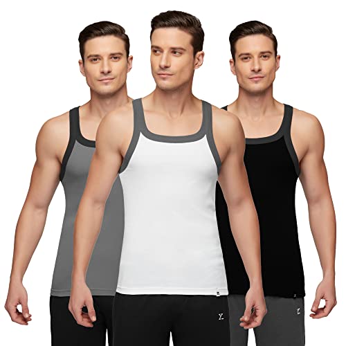 Image of XYXX Men's Pace 100% Super Combed Cotton Regular Fit Square Neck Knitted Vest (Pack of 3)