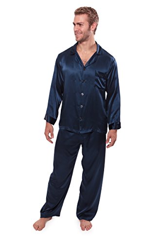 TexereSilk Men’s 100% Silk Pajama Set (Milaroma, Midnight...