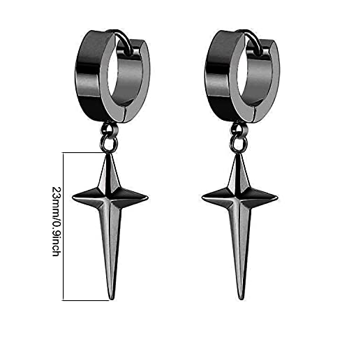 Andpai Personalized Punk 316L Stainless Steel Cross Star Hoop Dangle Drop Earrings Small Black Kpop Stainless Steel Geometry Huggie Hoop Earrings thumb #1