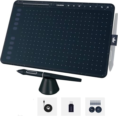 Mesa digitalizadora HUION HS611 Tablet gráfico com 10 teclas de atalho, 8 teclas multimídia Stylus sem bateria 8192 caneta pressão inclinação digital arte tablet para pintura, design esboço iniciante