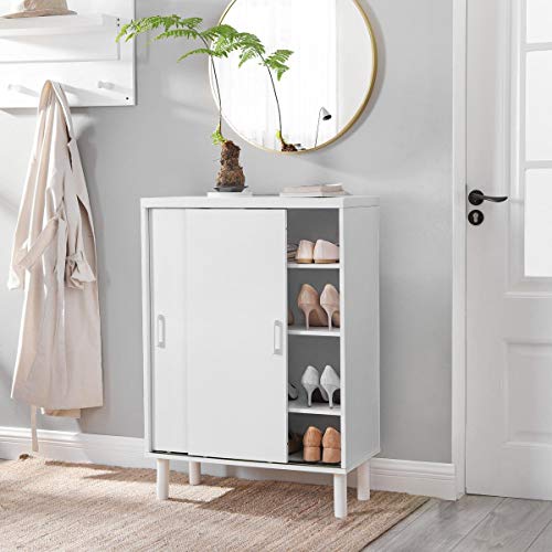 VASAGLE | Schrank für Flur, Schuhschrank mit Schiebetüren & höhenverstellbare Einlegeböden, 100 x 70 x 35 cm | Weiß – Bild 7