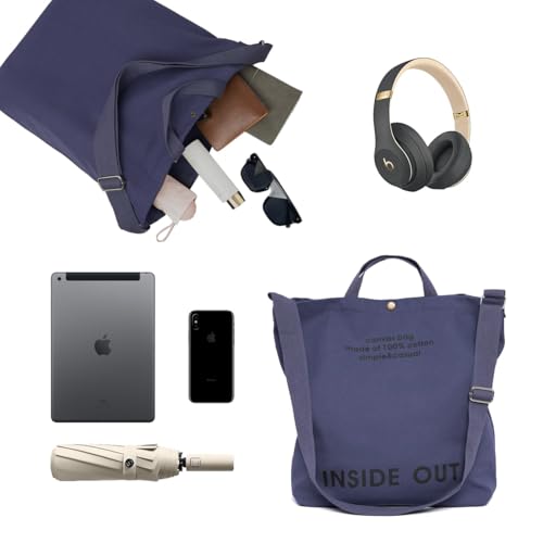 Image of Canvas Tote Bag For Women inside out bag Crossbody Handbag with Adjustable Strap and Coin Purse for Work,Travel,Grocery