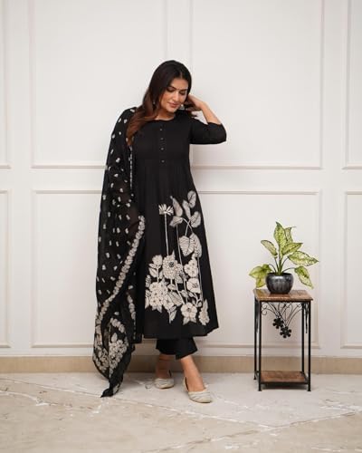 Image of GoSriKi Women's Viscose Anarkali Kurta Set with Dupatta | Anarkali Suit for Women Cotton | Kurta Palazzo Dupatta Set | 3 Piece Ethnic Wear for Festival & Party | Anarkali Suit for Women