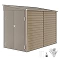 Outsunny 4.6' x 9' Steel Outdoor Storage Shed, Lean to Shed, Metal Tool House with Foundation Kit, Lockable Doors, Gloves and 2 Air Vents for Backyard, Patio, Lawn, Brown