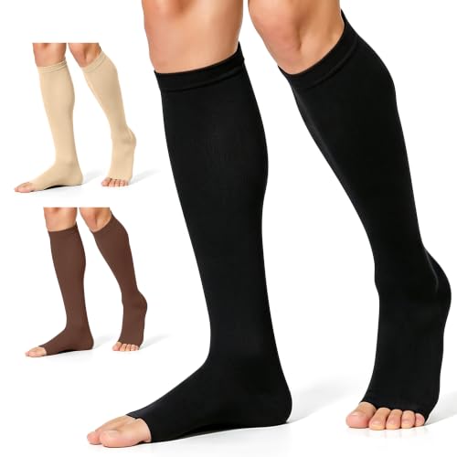 Image of CHARMKING 3 Pairs Open Toe Compression Socks for Women & Men Circulation 15-20 mmHg is Best Support for All Day Wear