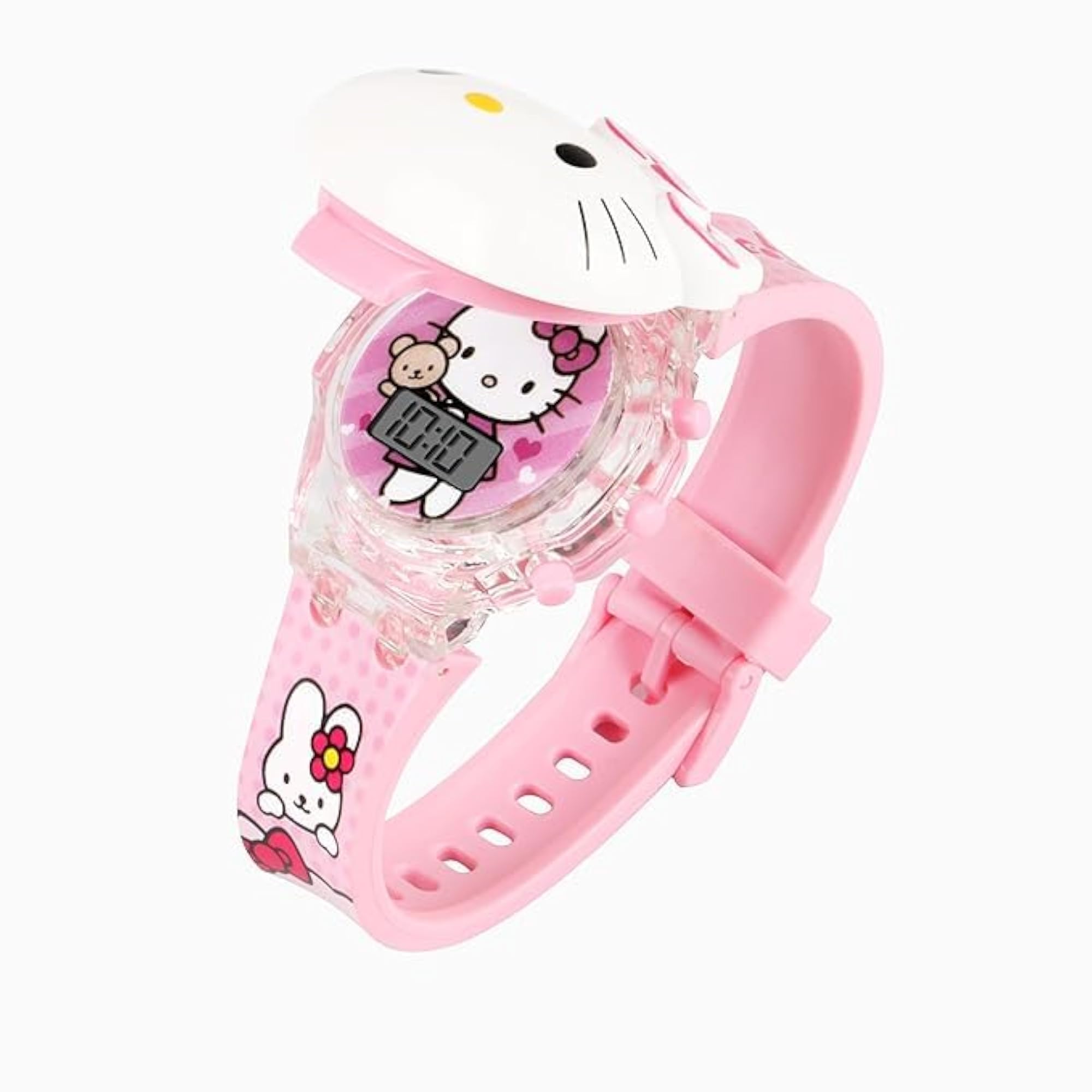 Cute Cartoon Kitty Kids Wrist Watch with Flip Cover