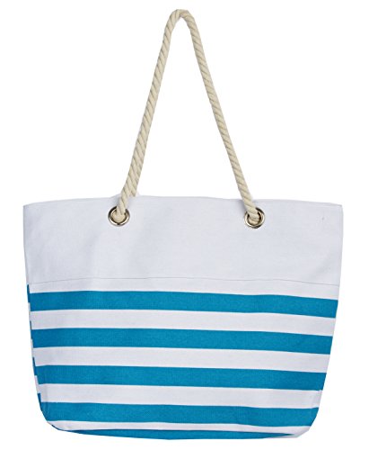 Leisureland Waterproof Canvas Rope Handle Beach Tote Bag (Anchor Aqua Stripe)2