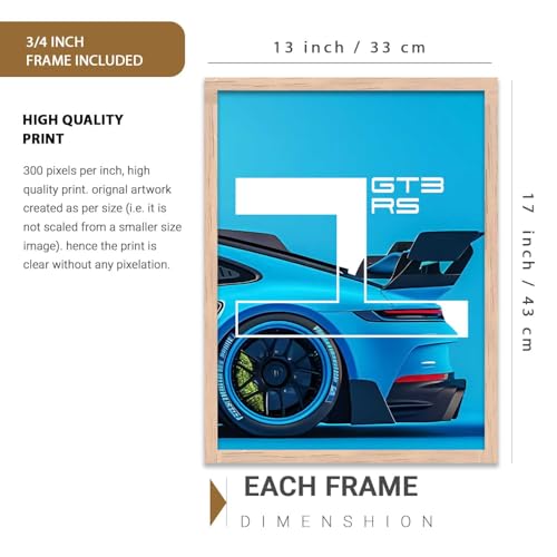 Image of HOMESY Sports Cars Framed Posters Gift Items for Boys Room | Wall Decoration for Bedroom Living Room Office Gaming Room Decor | Sports Cars Poster with Frame for Wall Decor Set Of 3 Size (13x17 inch, BROWN)