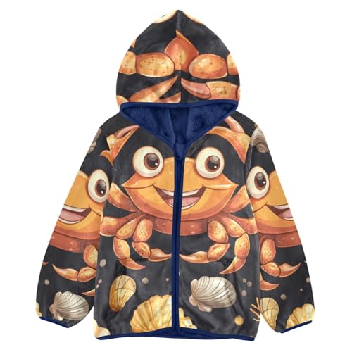 Cute Happy Crab with Sea Shells and Coral Girls Fleece Jacket Girls Fall Jacket Girls Zip Up Hoodie Girls Sherpa Jacket 2-10T