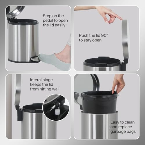 Caneca de basura redonda de acero inoxidable 6L miniatura 4