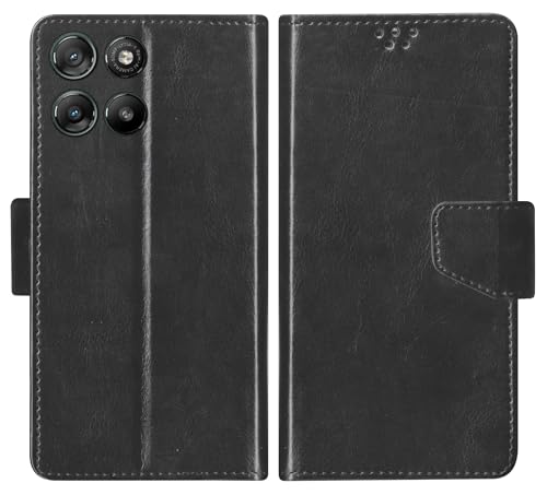 Image of SBMS Flip Cover for Motorola Moto G67 Power 5G / Moto G57 Power Back Cover Case with Magnatic Closure | Genuine Leather Finish | Inbuilt Stand | Card & Money Pocket | Wallet Style Case (Black)