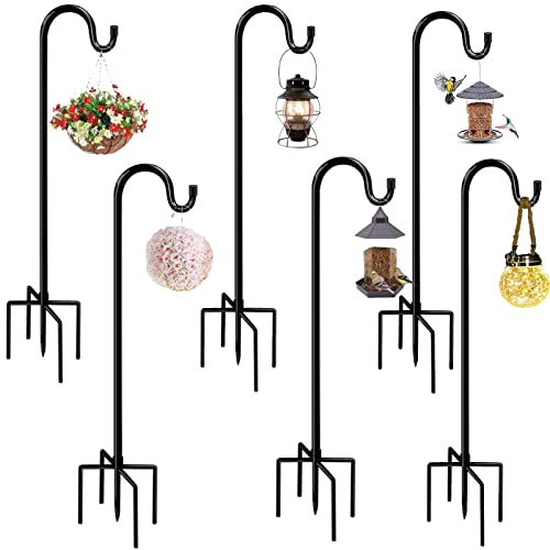 Schäferhaken, 6 Stück 96 cm verstellbare Metall-Ständer Aufhänger für den Garten robust rostbeständige Haken mit 5 Zinken Basis, für Solarleuchten, Pflanzkörbe, Laternen, Vogelfutterspender Cover