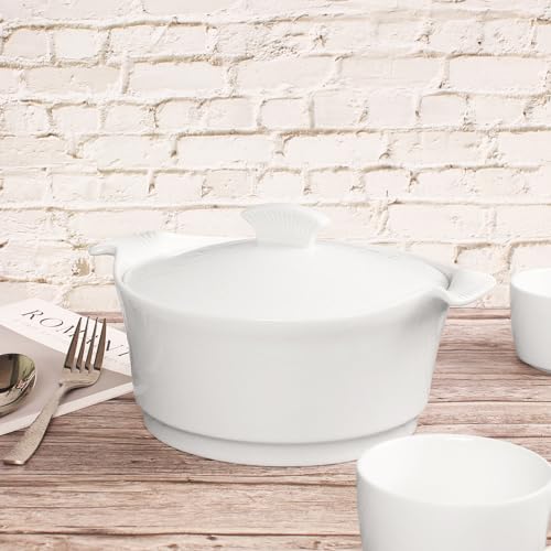 8.9" Ceramic Casserole Dish with Lids, 2.2 Quart White French Soup Tureen Bakeware Set with Handle 11 IN, Chip and Crack Resistant Baking Dish, Microwave Dishwasher Oven Fridge Safe