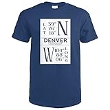 Lantern Press Denver, Colorado, Latitude and Longitude (Blue) 66948 (Navy Blue T-Shirt Small)