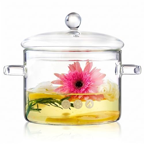 64Oz Clear Glass Simmer Pot For Cooking On Stove With Lid