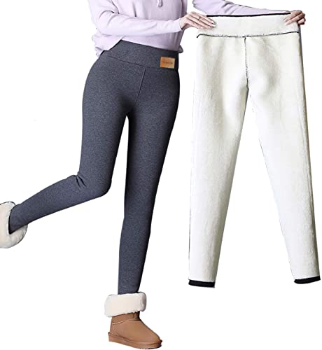 Joligiao Leggins Termicos Mujer Cálido Invierno Térmico Leggings de Cintura Alta Elástico Forrado de Terciopelo Leggings con Forro Polar Termicas Pantalon Grueso Pantalones Mallas(A-Gris,3XL) Cover