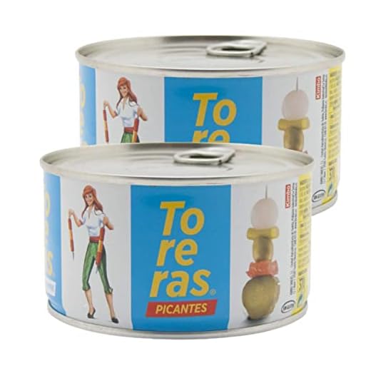 TORERAS Olivas Aceitunas - Banderillas de Aceituna, Olivas, Cebolla, Pepinillos en Vinagre, Guindilla, Pimiento - Toreras Tradicionales – Fabricado en España – Pack de 2 Con Picante, Sabor Picante
