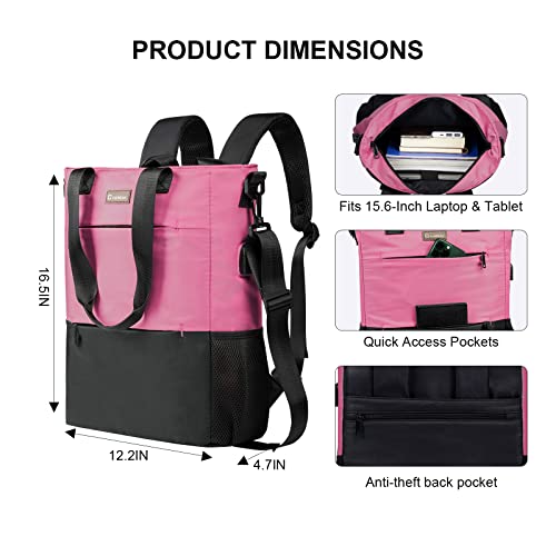 Cyureay Convertible Backpack Tote Women Laptop Daypack Water Resistant Casual Backpack For Work Computer Fits 15.6-Inch Laptop & Tablet, Light Pink #TOP4