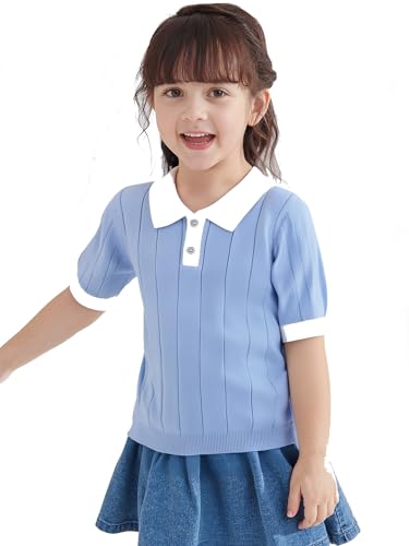 Danny D Girls Short Sleeve Polo Shirt V Neck Button Down Shirts Summer Knit School Uniform Crop Tops3