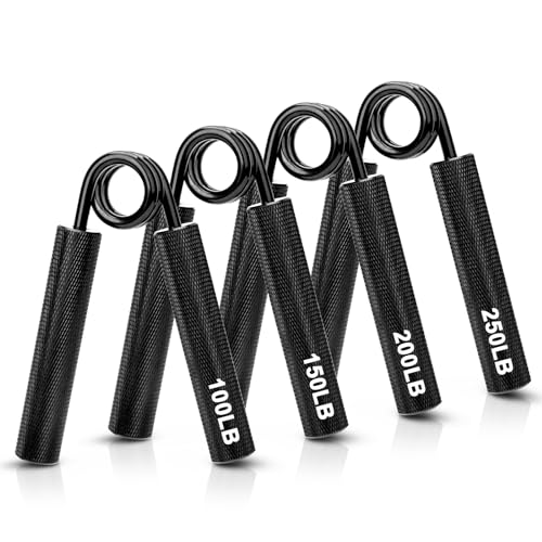 Helterfolg Fortalecedores de Agarre de Mano, Paquete de 4 Unidades(100/150/200/250LBS)), Metal Hand Grip, Professional Strength Exercises for Fingers, Wrists and Forearms