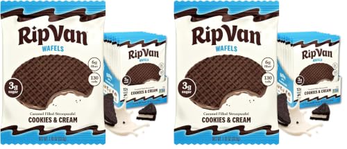 Image of Rip Van Wafels Cookies & Cream Stroopwafels - Healthy Snacks - Non GMO Snack - Keto Friendly - Office Snacks - Low Sugar (3g) - Low Calorie Snack - 12 Count (Pack of 2)