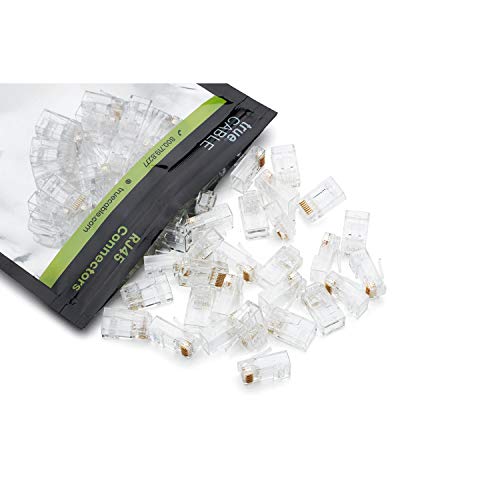 Image of trueCABLE Cat6A Extra Large RJ45 Pass Through Connectors, Staggered, Unshielded (UTP) Modular Plug, UL Listed, EZ Crimp End, Gold Plated 3 Prong 8P8C, 20 Pieces