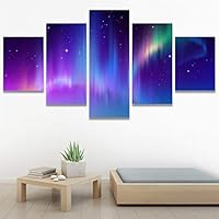 SIGNWIN 5 Panel Canvas Wall Art Modern Art Astronomy & Space Aurora Colorful Global Multicolor Photography for Home Decorations Ready to Hang - 60