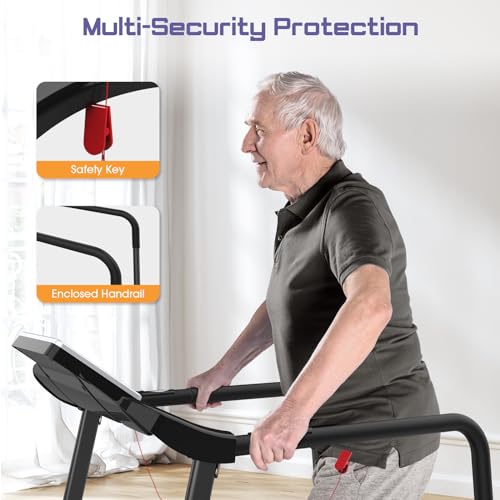 Walking Treadmill for Seniors with Handrails - Recovery Fitness Exercise Machine for 300lbs Capacity, Foldable Treadmills for Home with Heart Rate Monitoring, Holder for Phone & Cup - Image 3