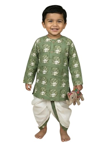 Image of POLKA TOTS Cotton Full Sleeve Printed Kurta Dhoti For Infant & Toddlers | Ethnic Wear For Festival & Wedding & Functions