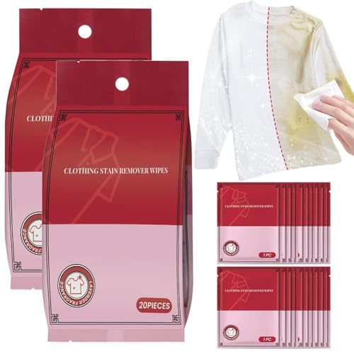 Toallitas limpiadoras de manchas, toallitas húmedas portátiles, quitamanchas de emergencia para ropa, zapatos (2 paquetes, 40 unidades)
