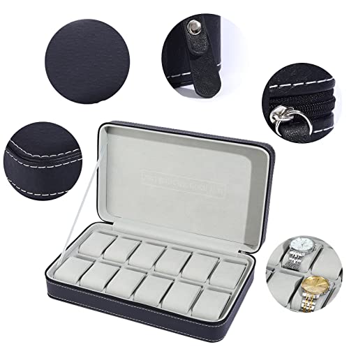Boîte de rangement montre 12 bits étui portable cuir PU intérieur feutre doux - 6