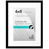 Americanflat 6x8 Picture Frame with Shatter-Resistant Glass - Use as 4x6 Frame with Mat or Display 6x8 Photo Without Mat - Streamline Collection - Picture Frames for Tabletop and Wall - Black