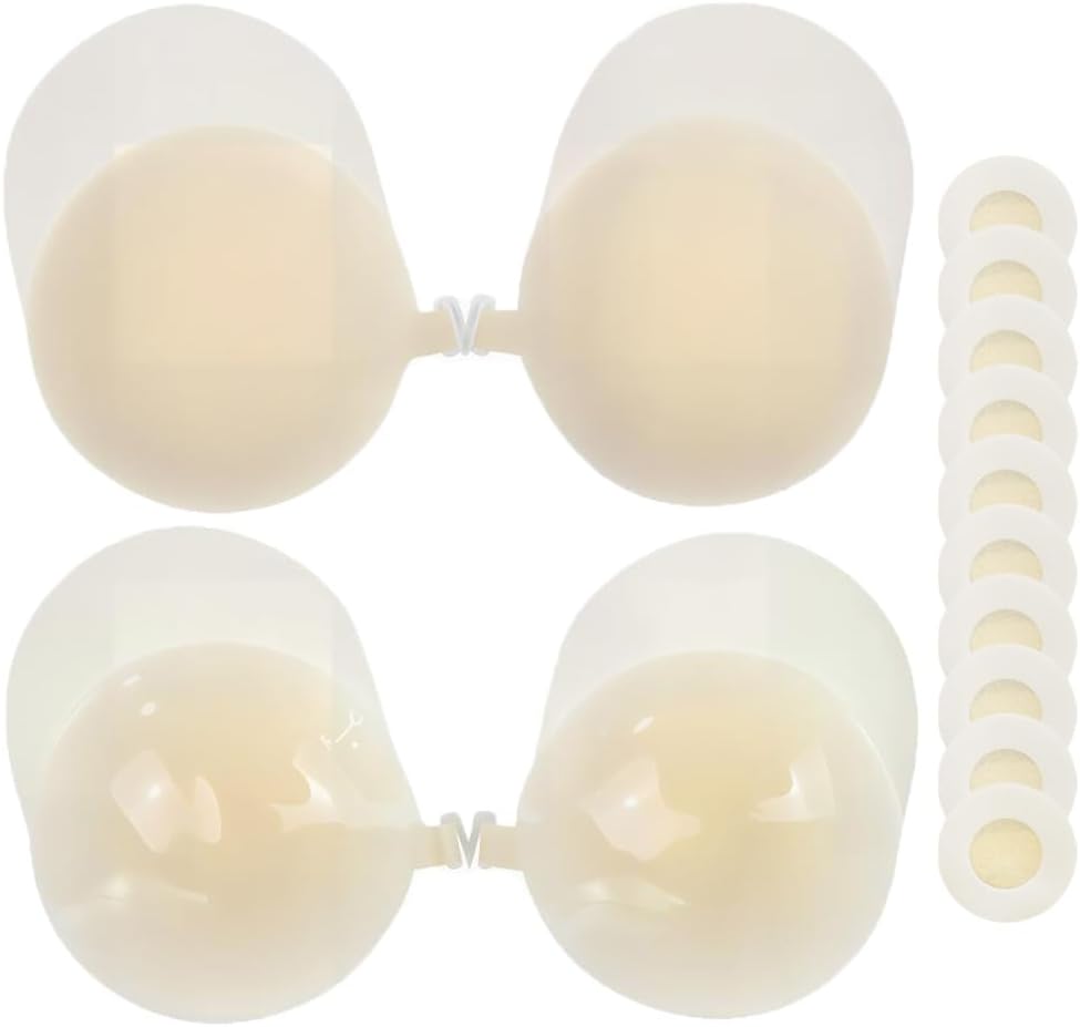 Push Up Sticky Bra Nipple Covers with Lift for Women，Resuable Silicone Adhesive Stick On Strapless Invisible Backless Bra