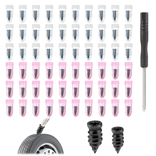 Juego de 60 clavos de goma para reparación de neumáticos, 30 grandes 30 pequeños neumáticos de vacío, clavos de reparación con destornillador, juego de reparación de neumáticos sin cámara para coche