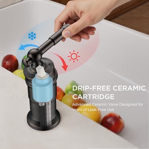 FORIOUS 2 Hole Kitchen Faucet with Pull Down Sprayer, Stainless Steel Vintage Kitchen Sink Faucet 3 Spray Modes with Single Seperate Handle, Suitable for Farmhouse Outdoor Rv Bar, Oil Rubbed Bronze by FORIOUS - Used condition - Image 6