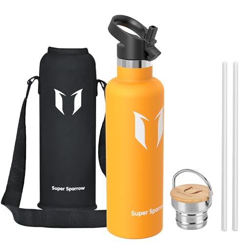 Super Sparrow Botella Agua Acero Inoxidable - Botella Agua Niños - 1L - Botella Termica Boca Estándar - Sin BPA, para Niños & Adultos, Deporte, Oficina, Yoga, Ciclismo