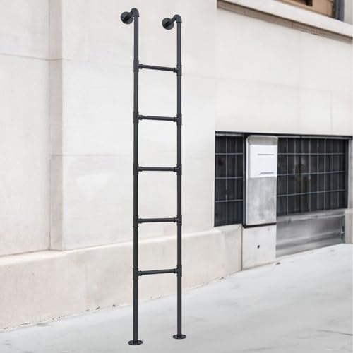 Black Metal Attic Loft Ladder with Wall Mount Kit - 100cm 150cm 200cm 250cm 300cm Heavy Duty Window Well Escape Ladder, Easy Install 330LBS Load(175cm/69in)